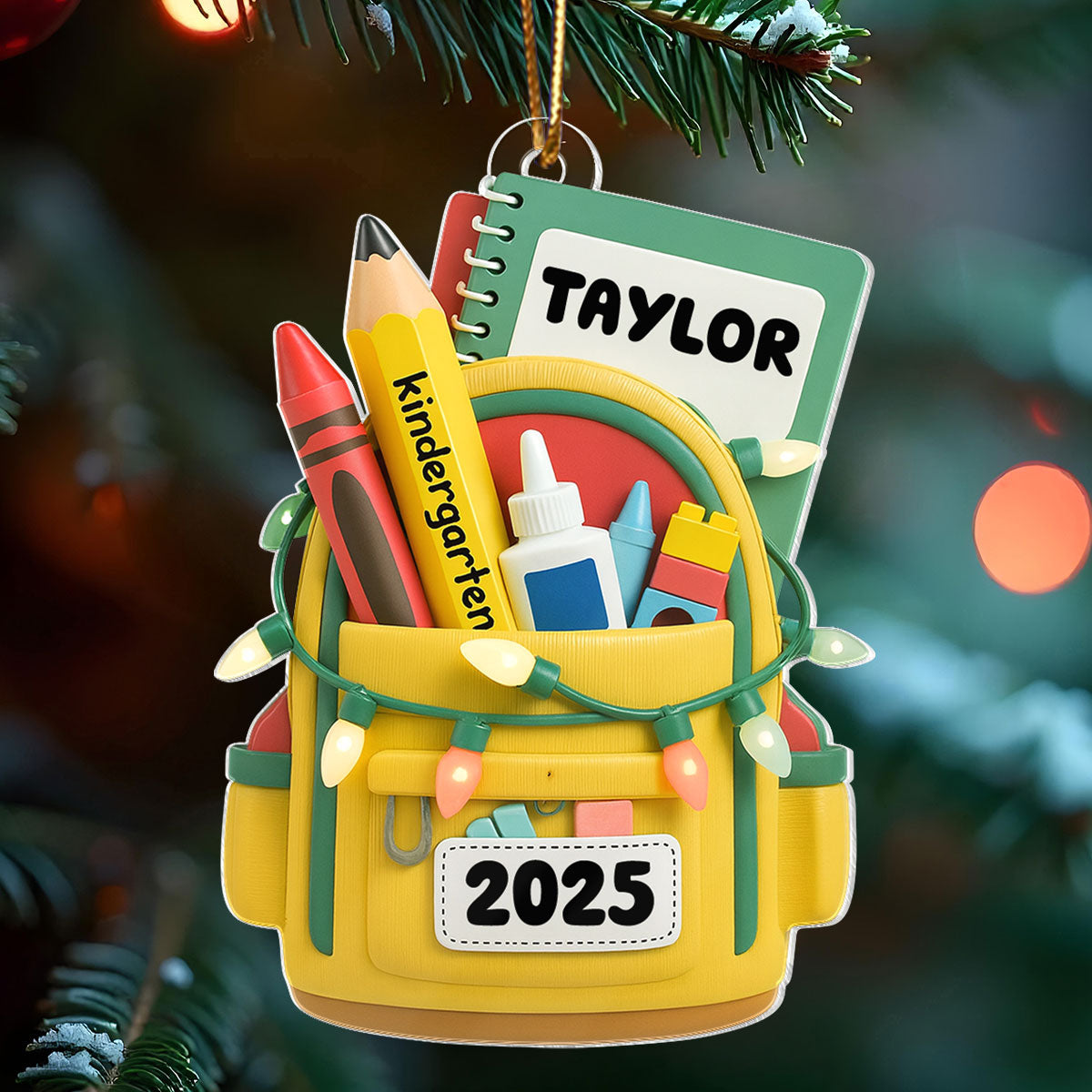 School Backpack Ornament 2025 - Personalized Acrylic Ornament - Christmas Gift for Kid, Grandkids