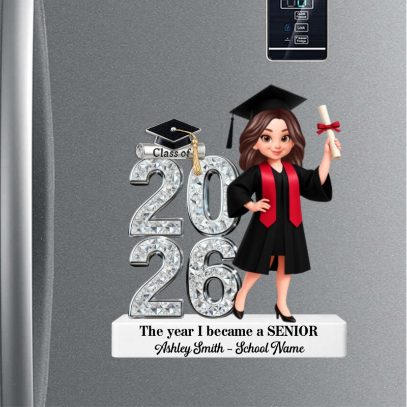 The Year I Became A Senior - Personalized Acrylic Fridge Magnet - Christmas Gift For Seniors, Daughter, Son, Granddaughters, Grandsons