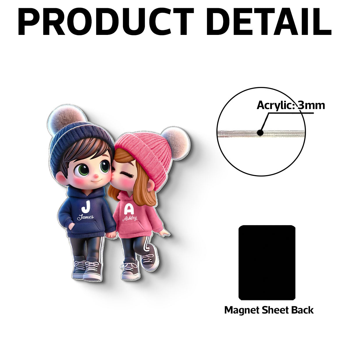 3D Effect Cute Cartoon Couple Walking Personalized Acrylic Fridge Magnet,  Gift for him, Gift For Her