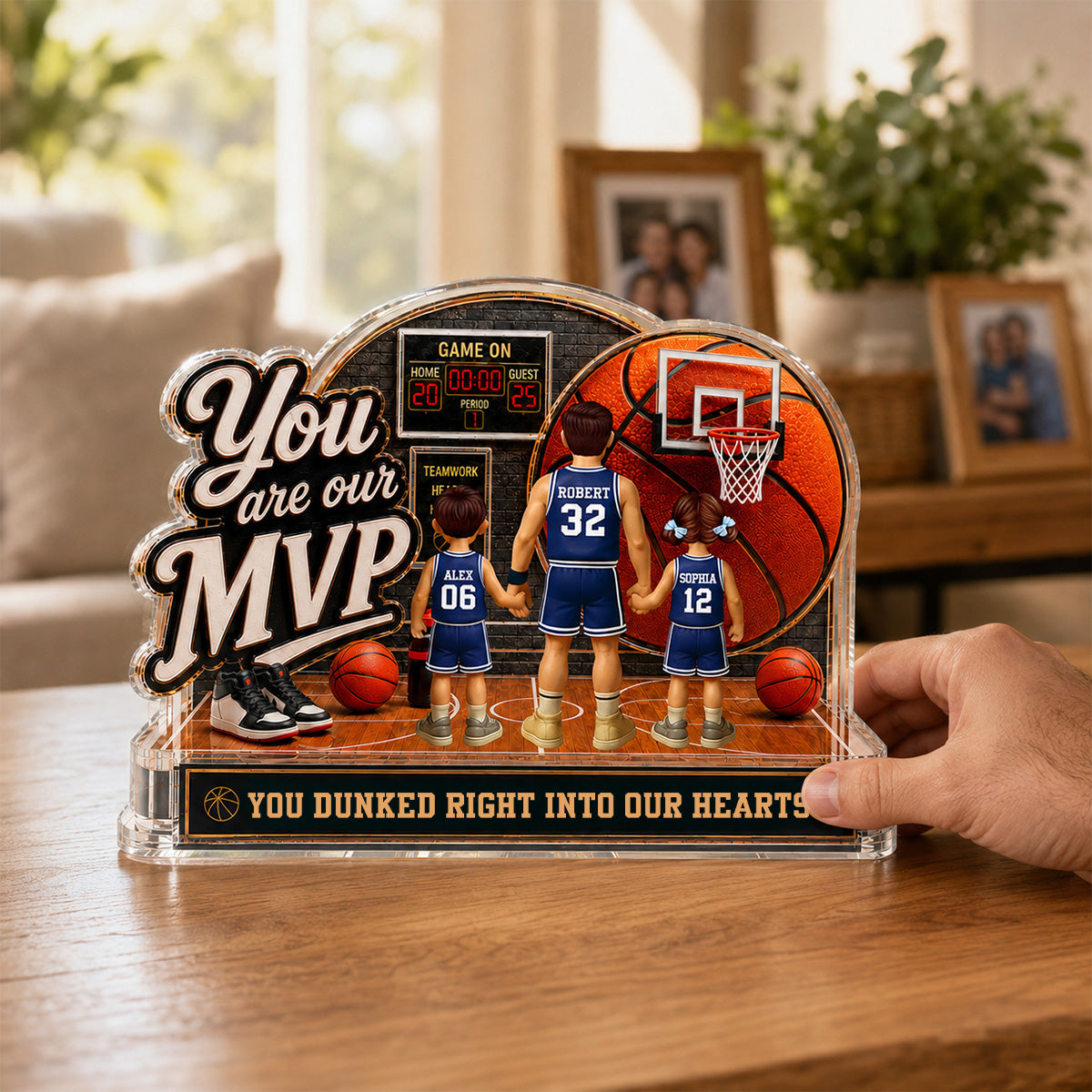 You Are Our MVP Standing Basketball Man & Kids 2D Flat - Personalized Acrylic Block Plaque -  Gift For Basketball Dad