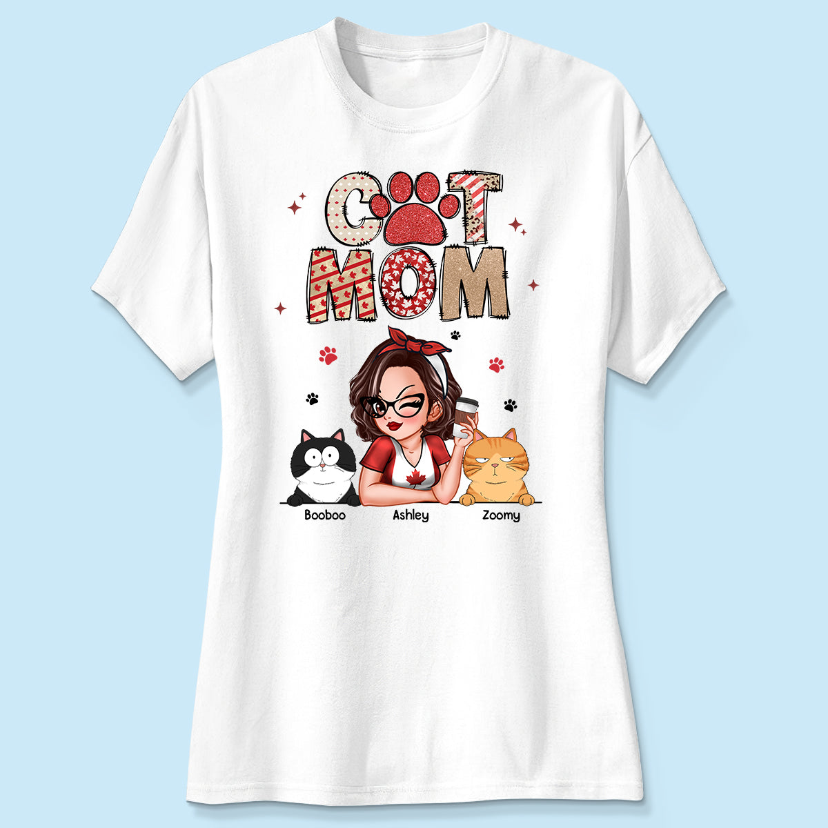 Cat Mom Canada Flag Sparkly Pattern Personalized Shirt, Canada Day