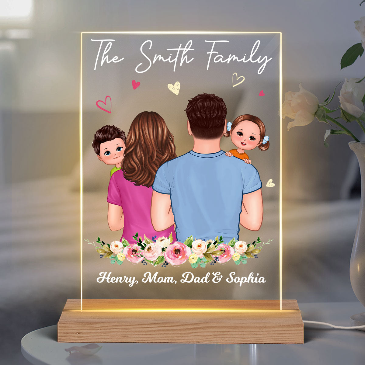 Family Dad Mom Carrying On Kids Personalized Acrylic LED Night Light
