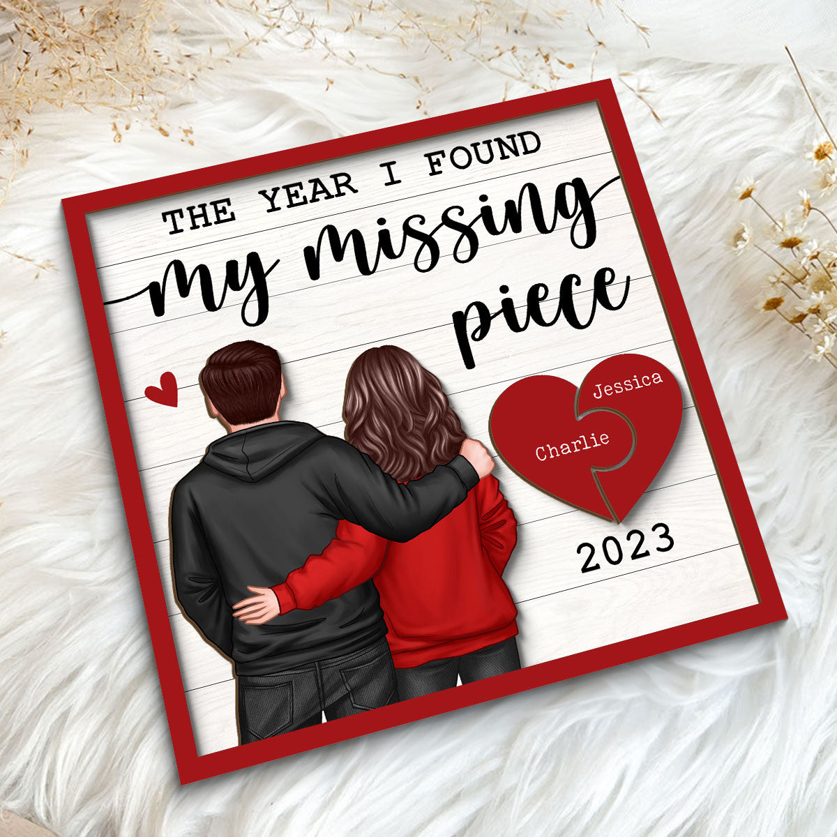 The Year I Found My Missing Piece Back View Couple Personalized 2-Layered Wooden Plaque,  Gift for him, Gift for her