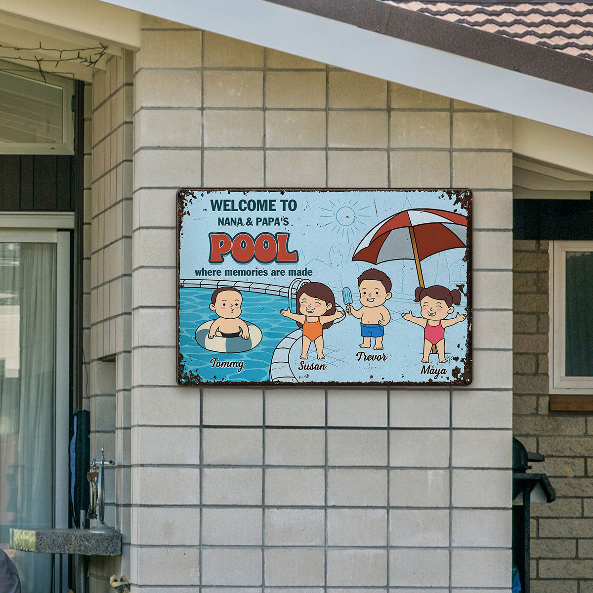 Welcome to Grandma & Grandpa's Pool Summer Decoration Personalized Metal Sign