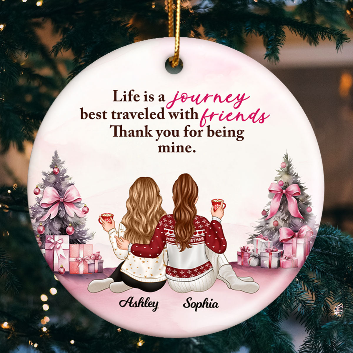 Life Is Journey Best Traveled With Friends Gift For Best Friends Personalized Ceramic Ornament