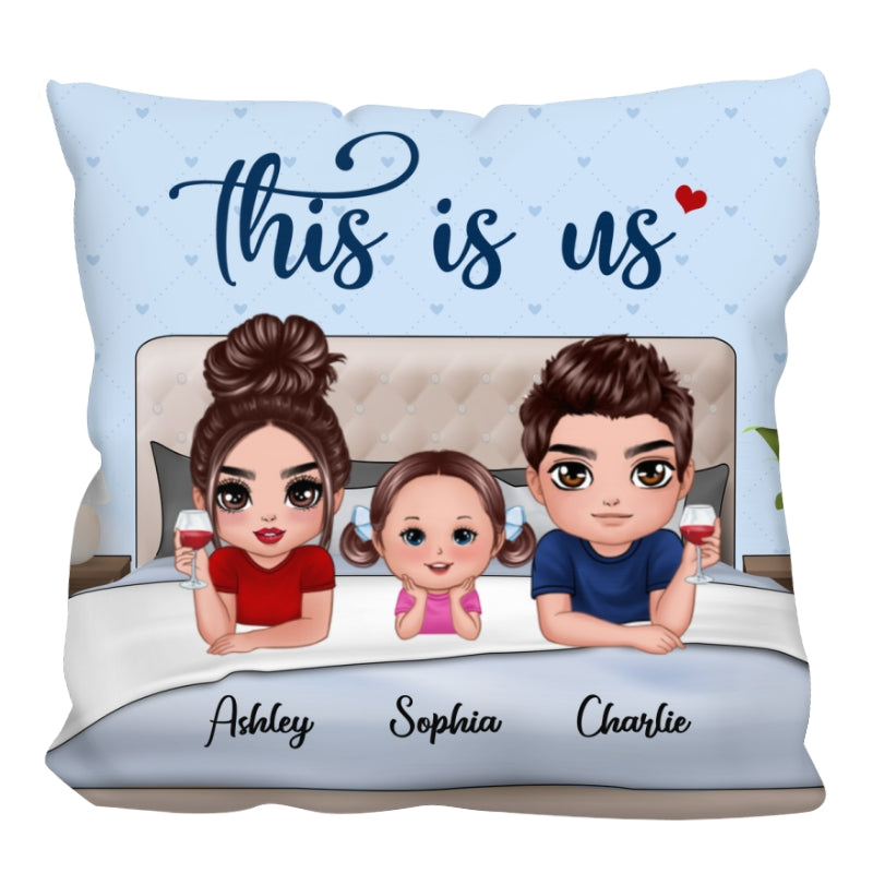 Family Couple Kid Chin On Hands On Bed Personalized Pillow