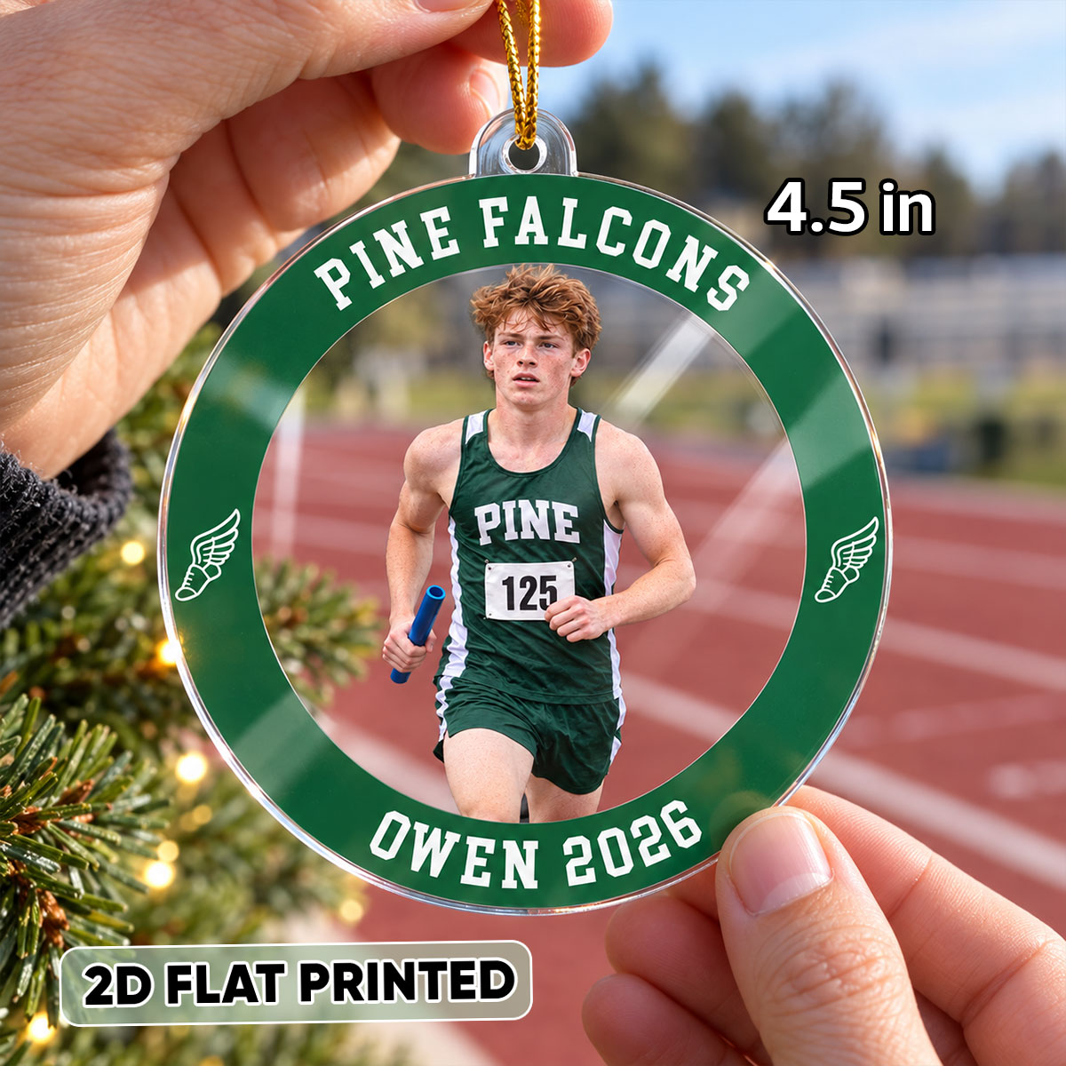 Custom Photo Flag Track & Field - Personalized Acrylic Ornament - Track & Field Keepsake, Christmas Gift for Daughter, Son, Grandkids