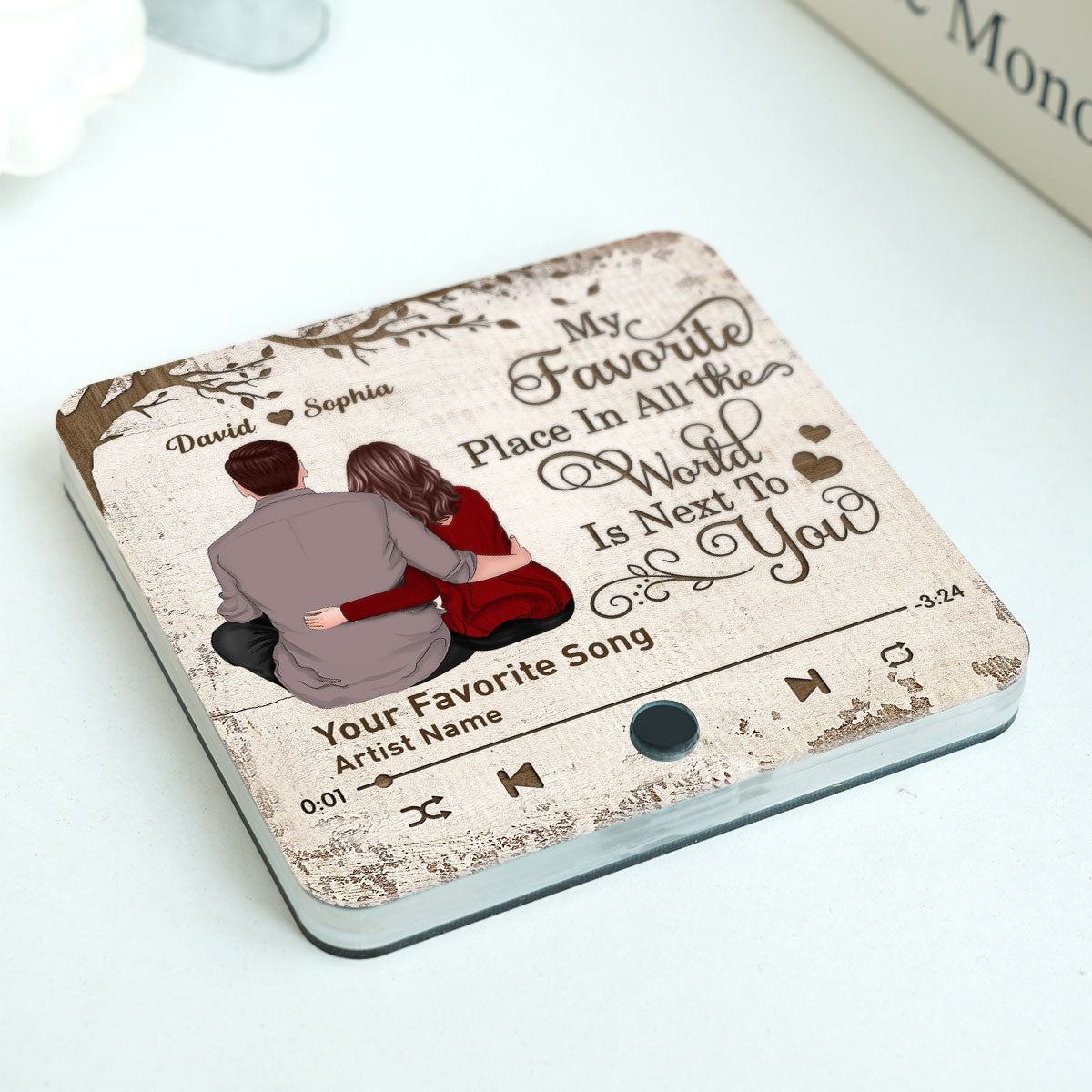 Favorite Place In The World Couple Sitting Back View - Personalized Music Fridge Magnet - Gift for Him, Gift for Her
