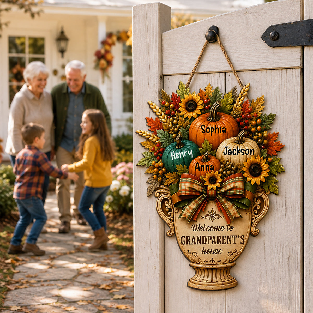 Grandparent's House Monogram Pumpkin - Personalized Door Sign - Fall Season Decor Gift, Gift For Grandma Grandpa