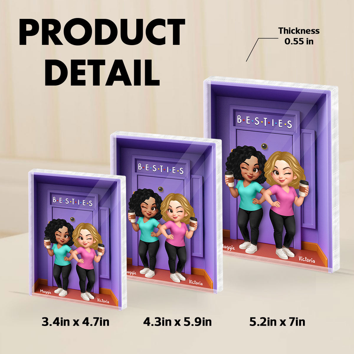 Besties Purple Door Entryway 3D Effect Personalized Acrylic Block, Gift for Best Friends, Besties, Sisters