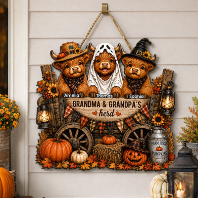 Grandma & Grandpa's Herd - Personalized Wooden Door Sign - Fall Decor for Grandparents, Grandparent's Day Gift