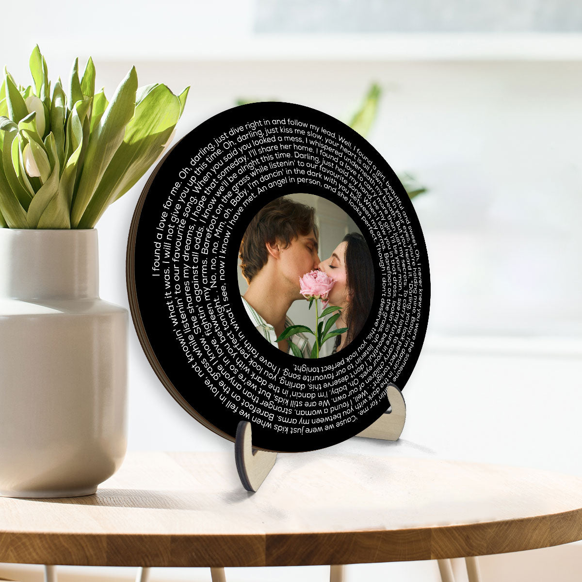 Upload Photo Black White Vinyl Record Personalized 2-Layer Wooden Plaque, Birthday Anniversary  Gift For Couple, For Bestie