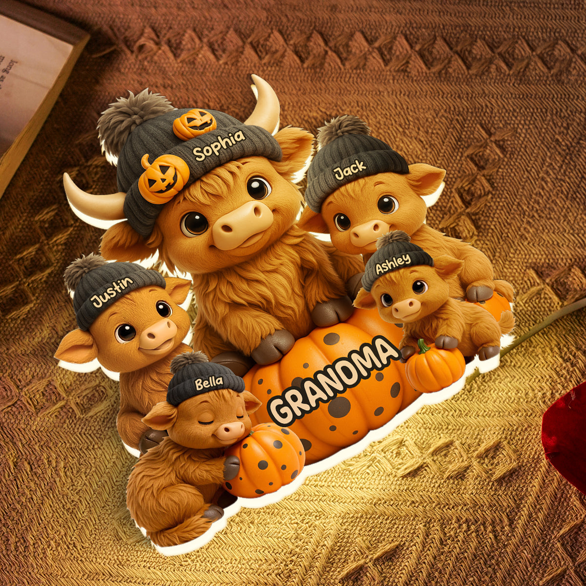 Mama Cow Personalized Light Box, Cozy Fall Vibe Halloween Decor for Mom, Grandma