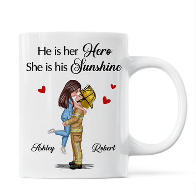 Her Hero His Sunshine Couple Valentine‘s Day Gifts by Occupation Gift For Her Gift For Him Firefighter, Nurse, Police Officer Personalized Mug