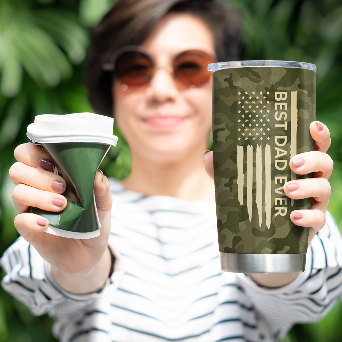 Best Dad Grandpa Papa Ever Nation Flag Fist Bumps Outline Personalized Tumbler