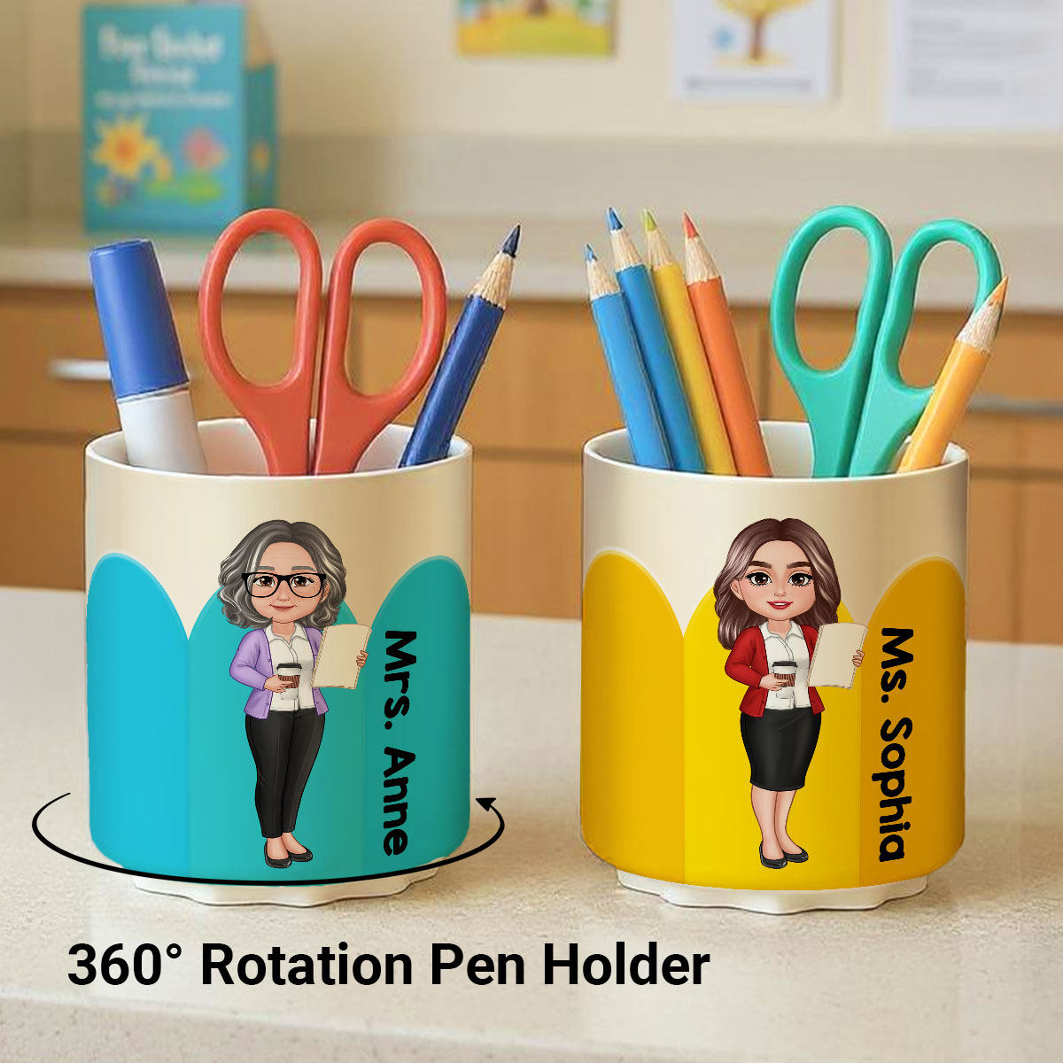 Personalized Rotating Pen & Pencil Holder for Desk Decor for Classroom, Teacher Organization, Back to School Teacher Gift Idea