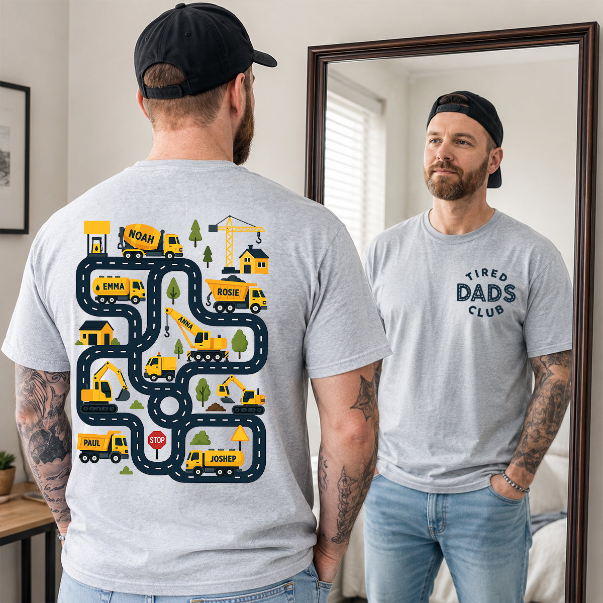 Tired Dads Club Construction Car Track Massage - Personalized Shirt - Funny Father Day Gift For Dad, Husband