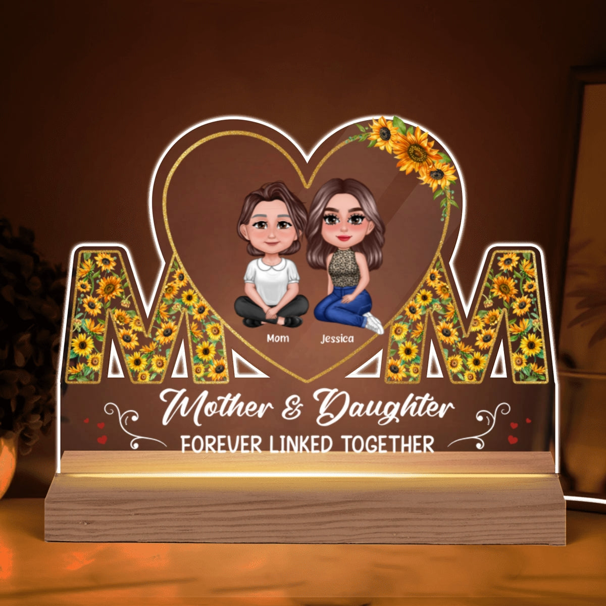 Mom Flowers Pretty Doll Mother Daughters Personalized Acrylic Custom Shape LED Night Light
