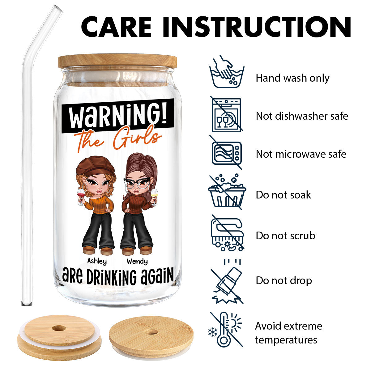 Warning The Girls Drinking Again Personalized Clear Glass Can, Y2K Style