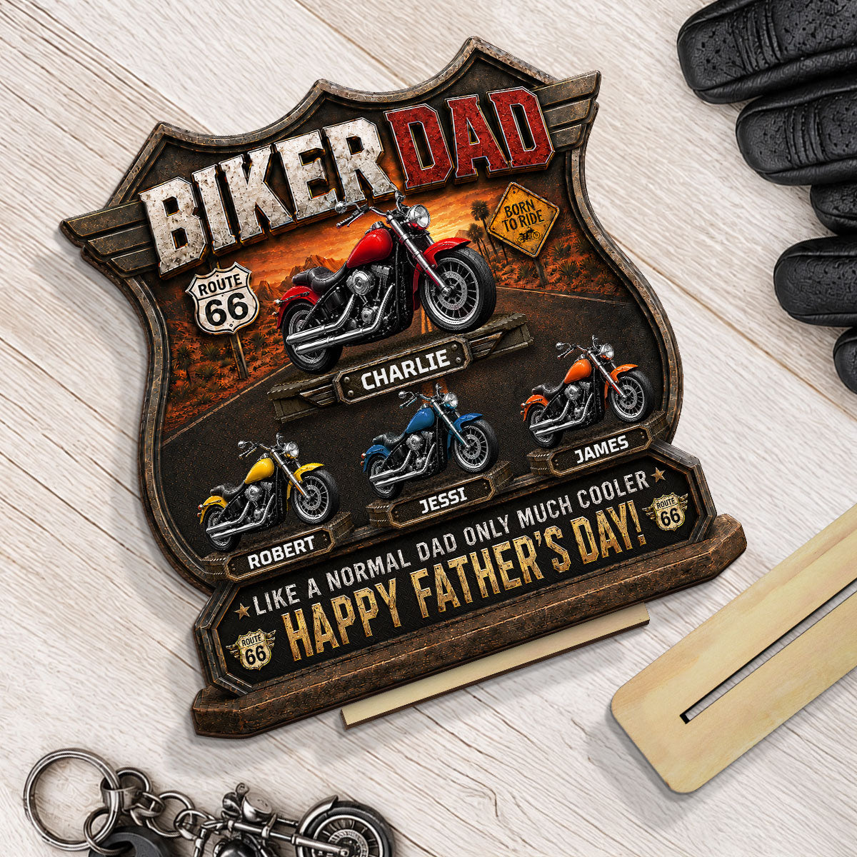 Biker Dad Cooler Dad - Personalized 2-Layered Wooden Plaque - Father's Day Gift For Dad, Husband, Grandpa, Bikers