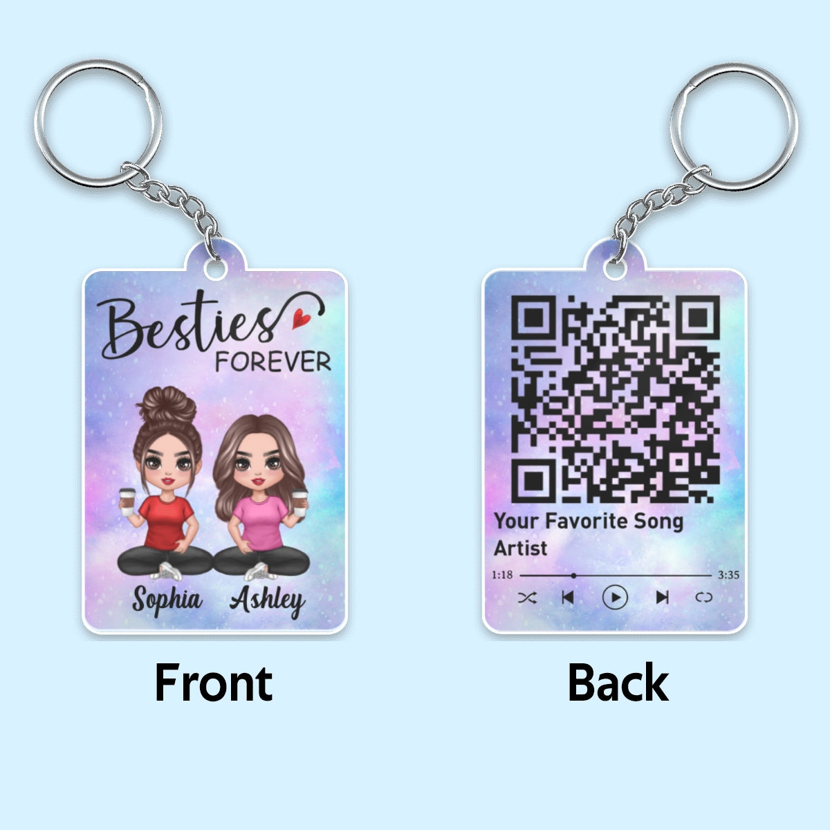 Doll Besties Sitting Sister Forever Favorite Song Scannable QR Code Personalized Acrylic Keychain