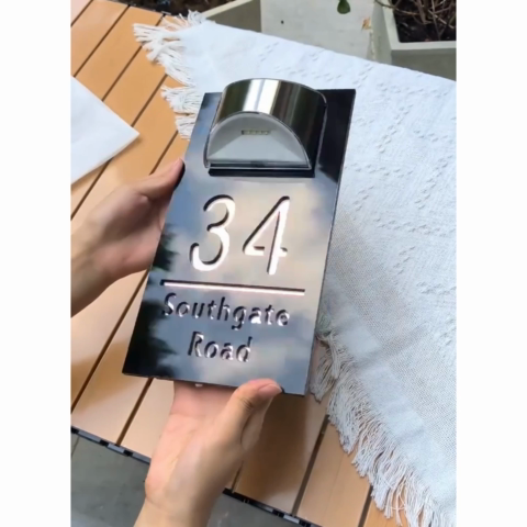 Modern Personalized House Number Address Sign With Waterproof Solar Powered LED Light