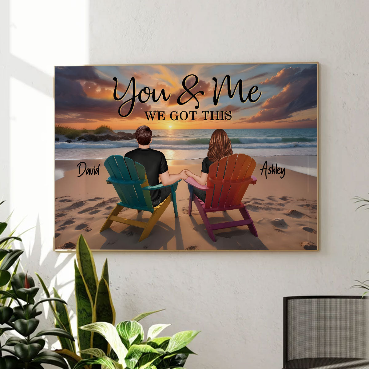 Sunset Beach Landscape Couple Sitting Personalized Poster, Birthday Gift, Anniversary Gift For Him, For Her