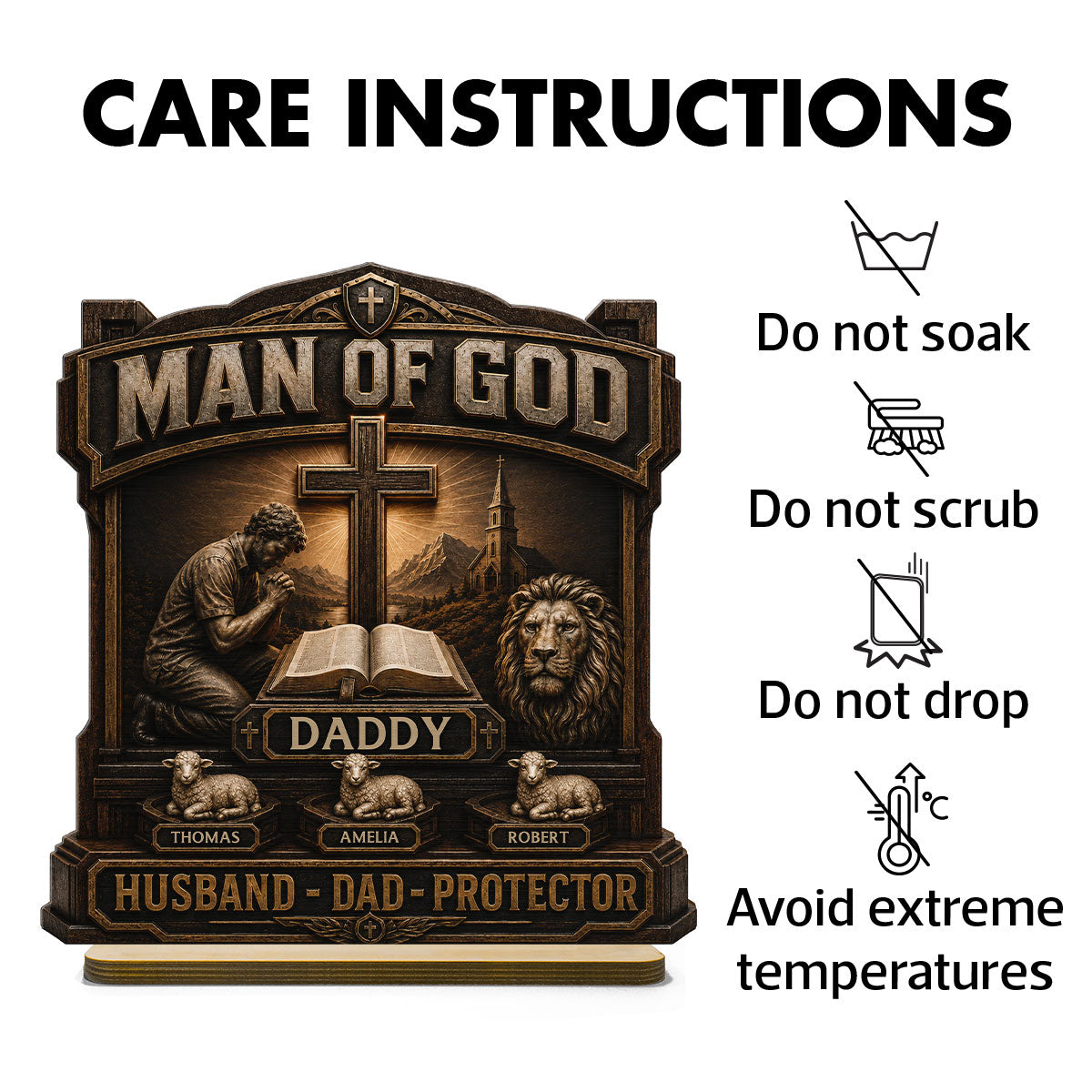 Man Of God - Personalized 2-Layered Wooden Plaque - Father's Day Gift For Dad, Husband, Grandpa, Christian Dad