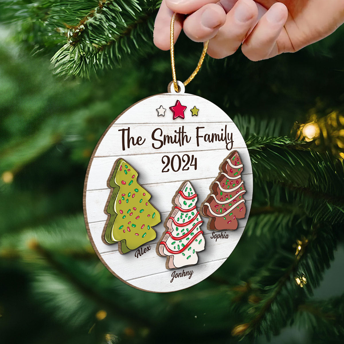 Christmas Tree Cakes Family Members Name Personalized 2-Layer Wooden Ornament