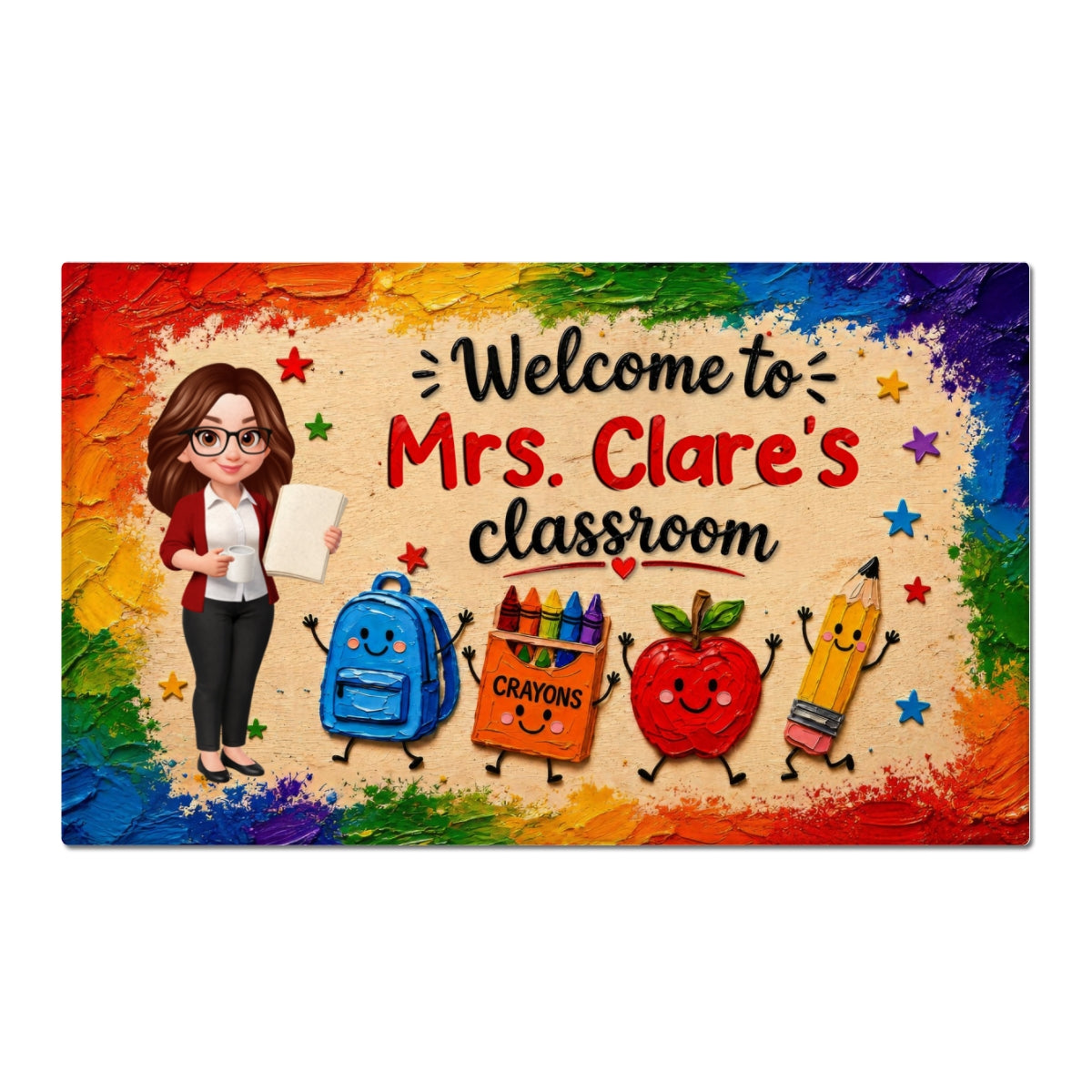Cute Things Welcome Teacher Class Impasto Brushstroke - Personalized Doormat