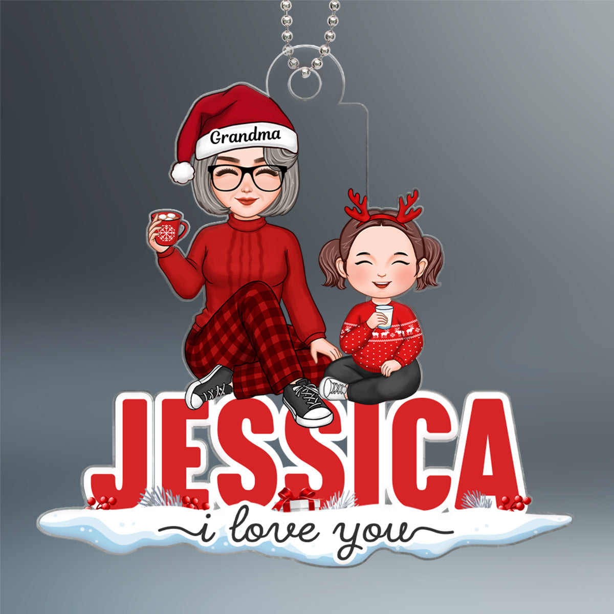 I Love You Cute Grandma Grandkid Sitting On Name Personalized Acrylic Ornament