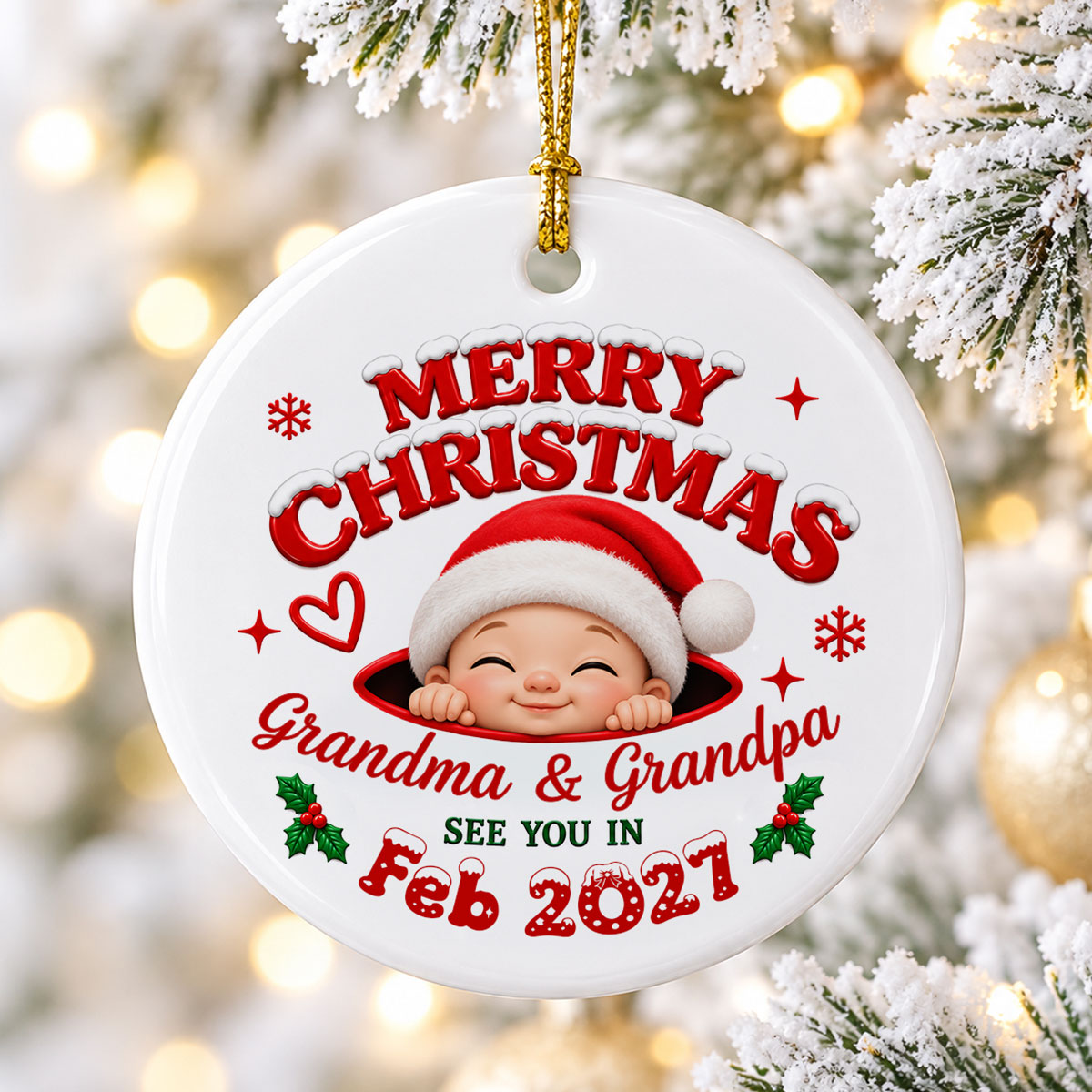 Merry Christmas Grandma & Grandpa - Personalized Ceramic Ornament - Pregnancy Announcement, Christmas Gift For Grandparents, Grandma, Grandpa, Expecting Grandparents