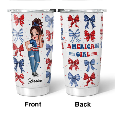 American Girl Nation Flag Bow Personalized Tumbler