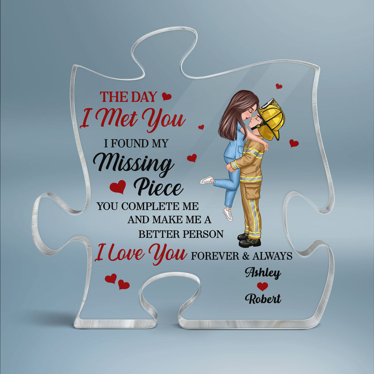 The Day I Met You Couple Valentine‘s Day Gifts by Occupation Gift For Her Gift For Him Firefighter, Nurse, Police Officer Personalized Puzzle Acrylic Block Plaque