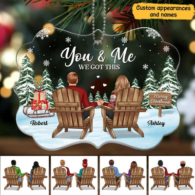 Couple Back View On Chair In Snow Personalized Acrylic Ornament