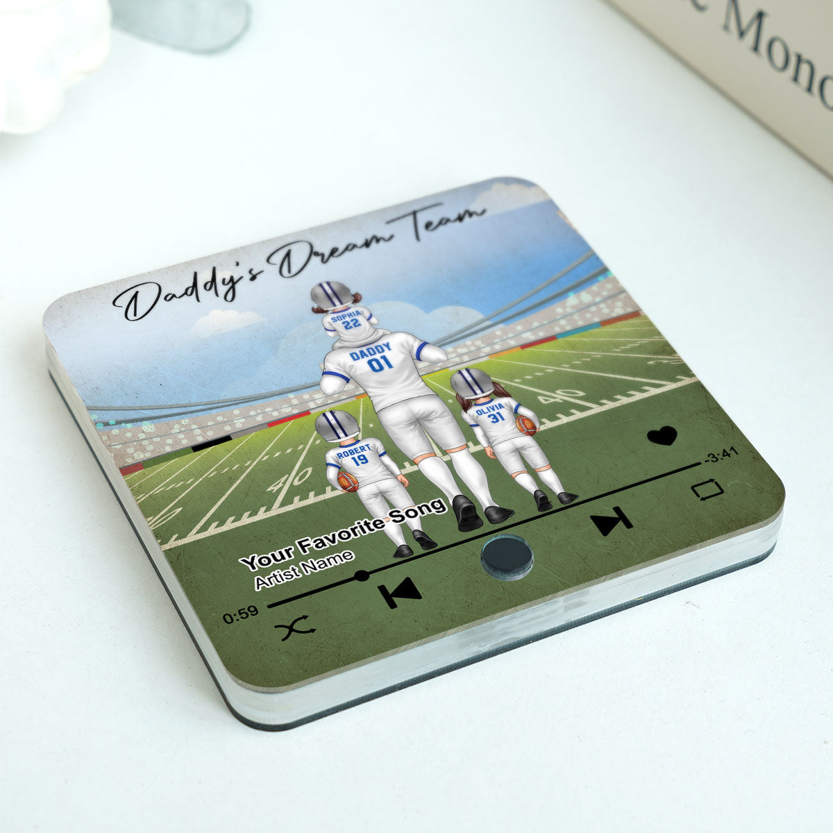 American Football Dad Dream Team Personalized Music Fridge Magnet, Birthday Father's Day Gift For Dad, For Grandpa, For Husband