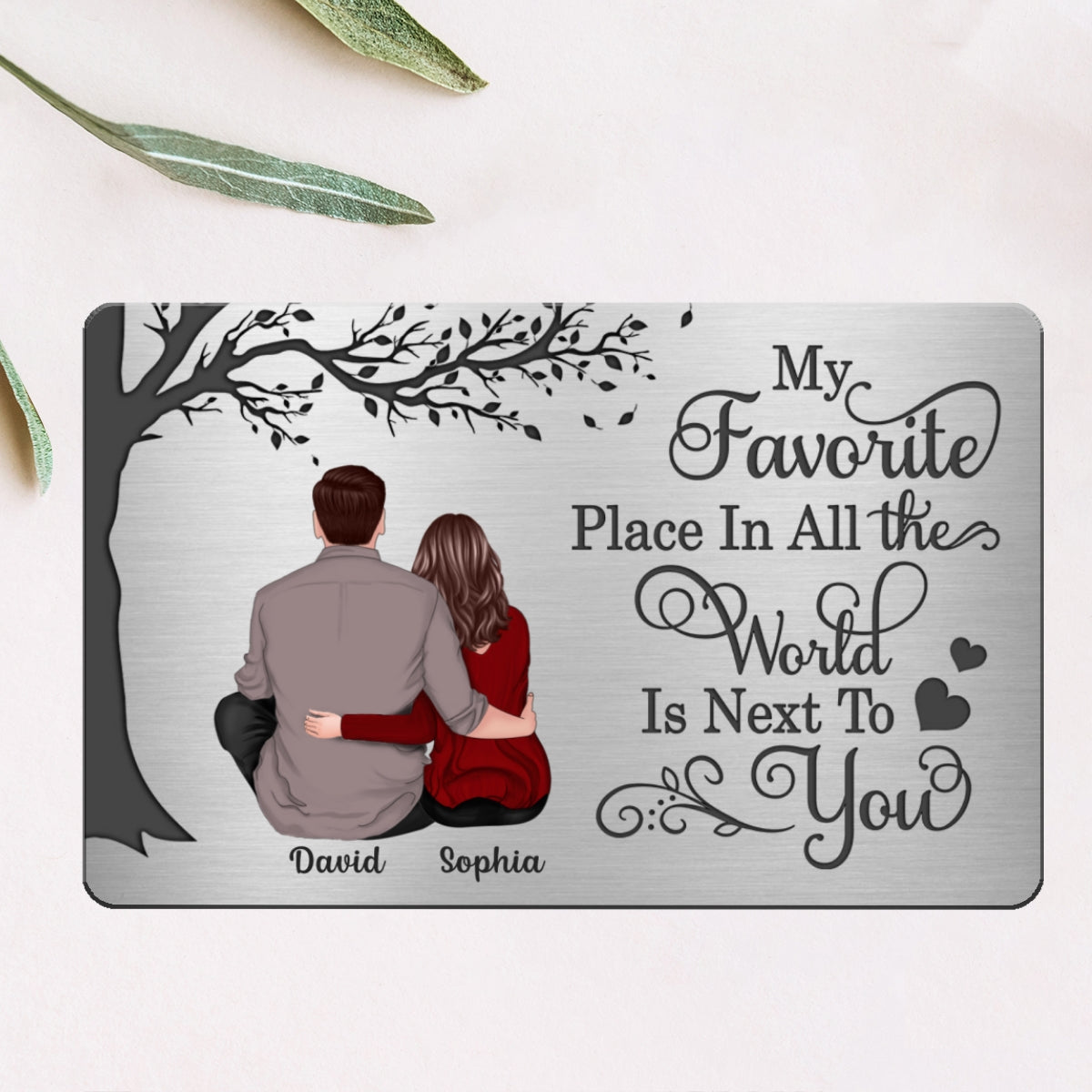 Back View Couple Sitting My Favorite Place In All The World Is Next To You Personalized Metal Wallet Card