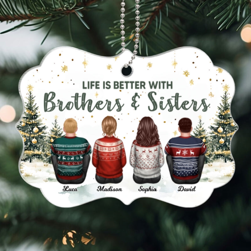 Brother Sisters Christmas Tree Personalized Acrylic Ornament, Christmas Gift for Siblings