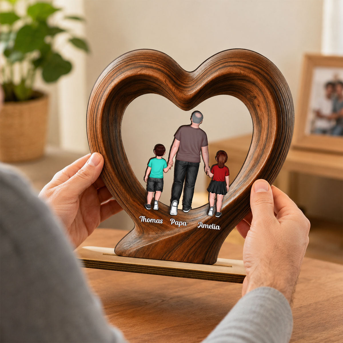 Dad Grandpa Walking With Children - Personalized 2-Layered Wooden Plaque - Father's Day Gift for Husband