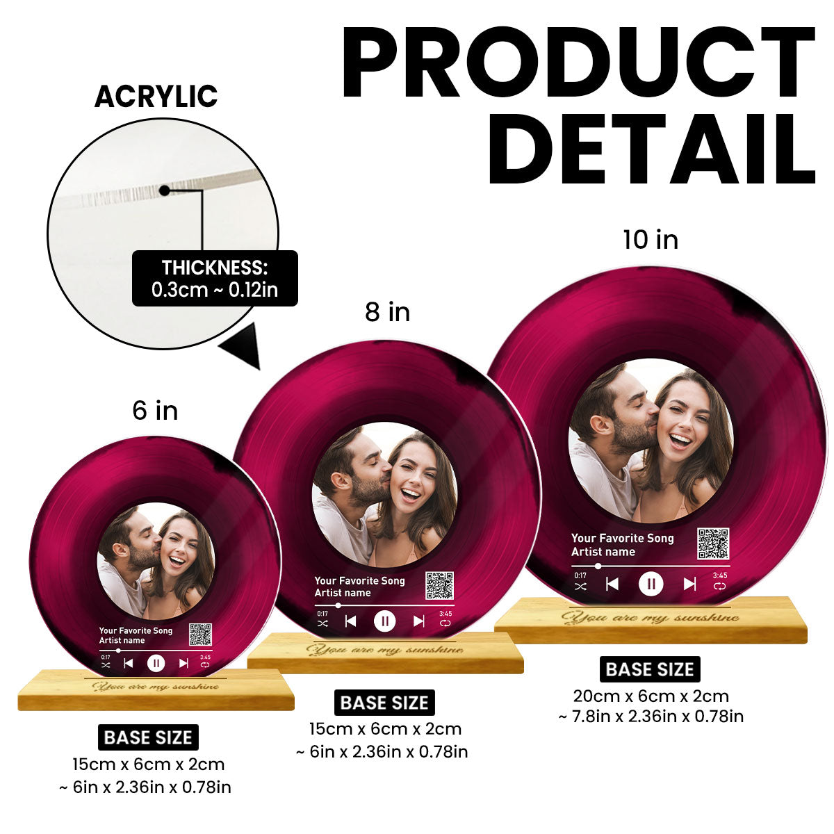 Personalized Vinyl Record with Photo, Scannable QR Code Acrylic Song Plaque, Anniversary  Birthday Gift for Her Him