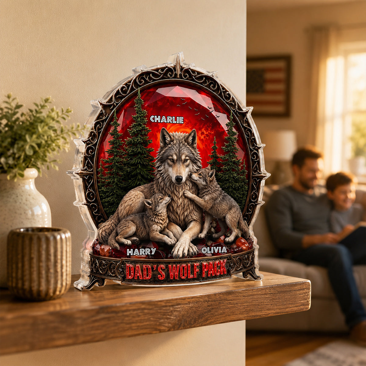 Papa's Wolf Pack - Personalized Acrylic Block Plaque - Father's Day Gift for Dad, Husband