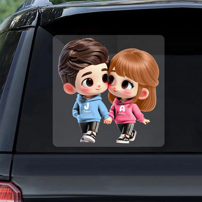 3D Effect Cute Cartoon Couple Holding Hands Personalized Car Decal, Window Sticker, Anniversary &  Gift for him, Gift for her