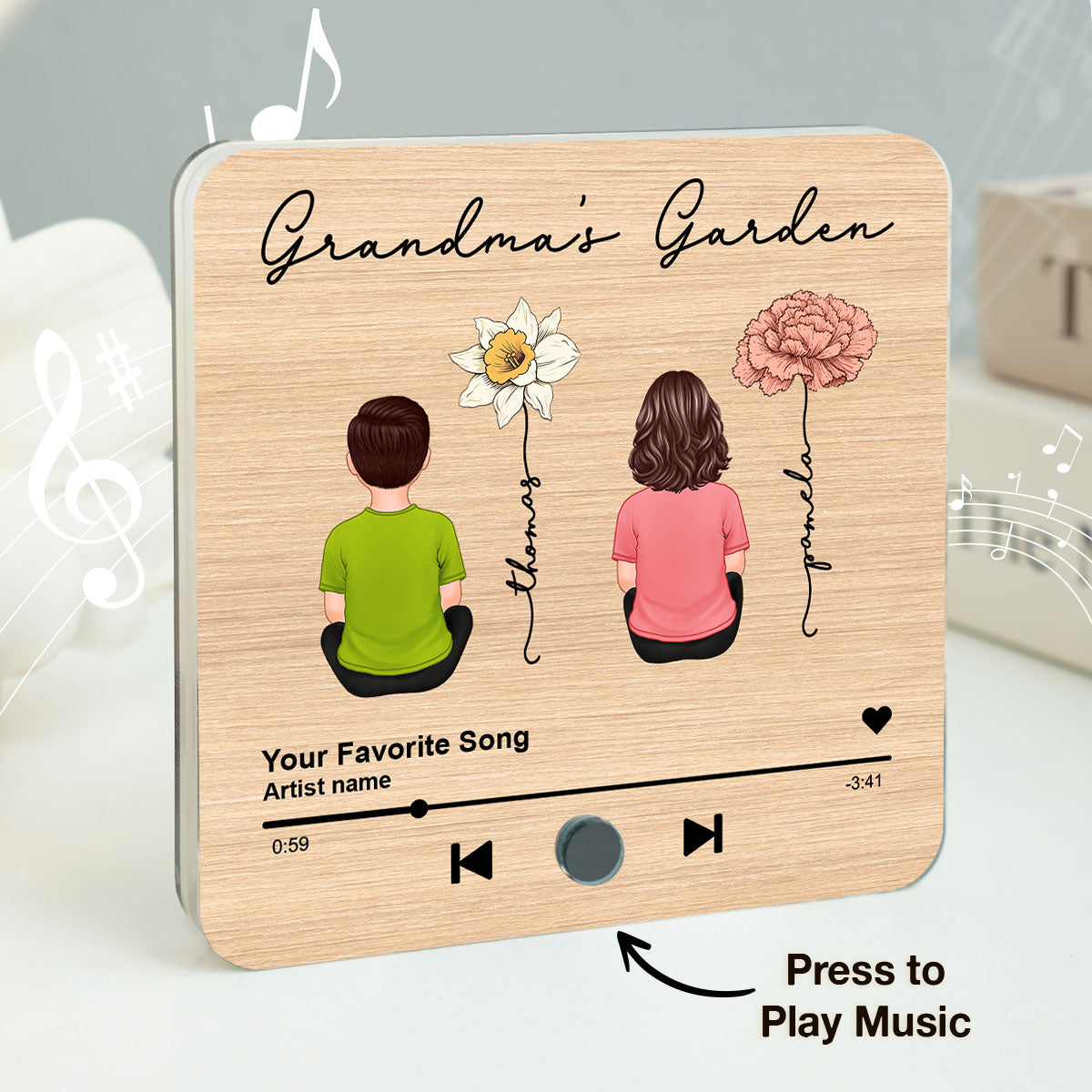 Grandma's Kitchen Grandkids Sitting, Birth Month Flower Personalized Music Fridge Magnet, Heartfelt Gift, Birthday Gift for Grandma