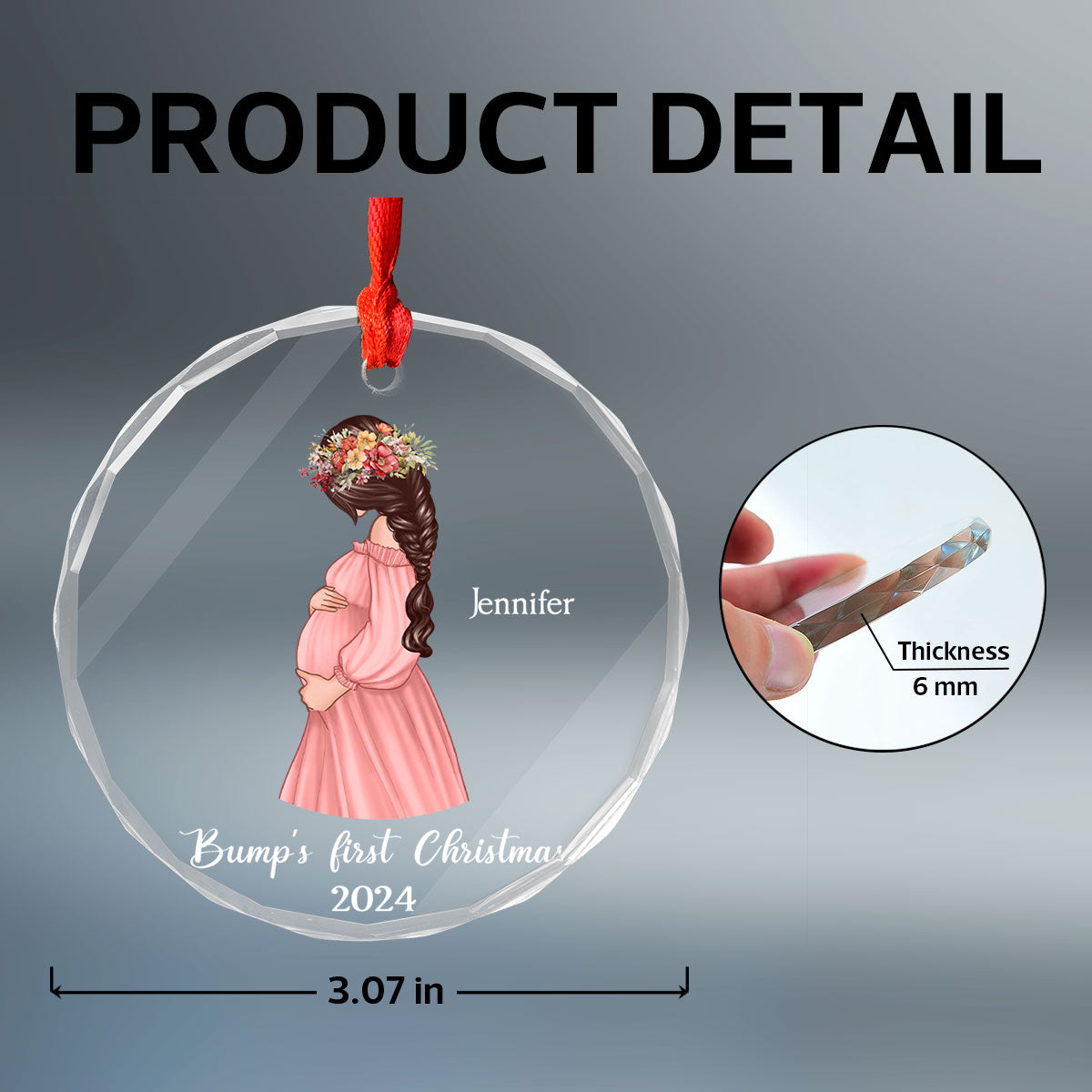 Pregnant Mom Baby Bump's First Christmas, Expecting Mother, Baby Shower, Personalized Glass Ornament