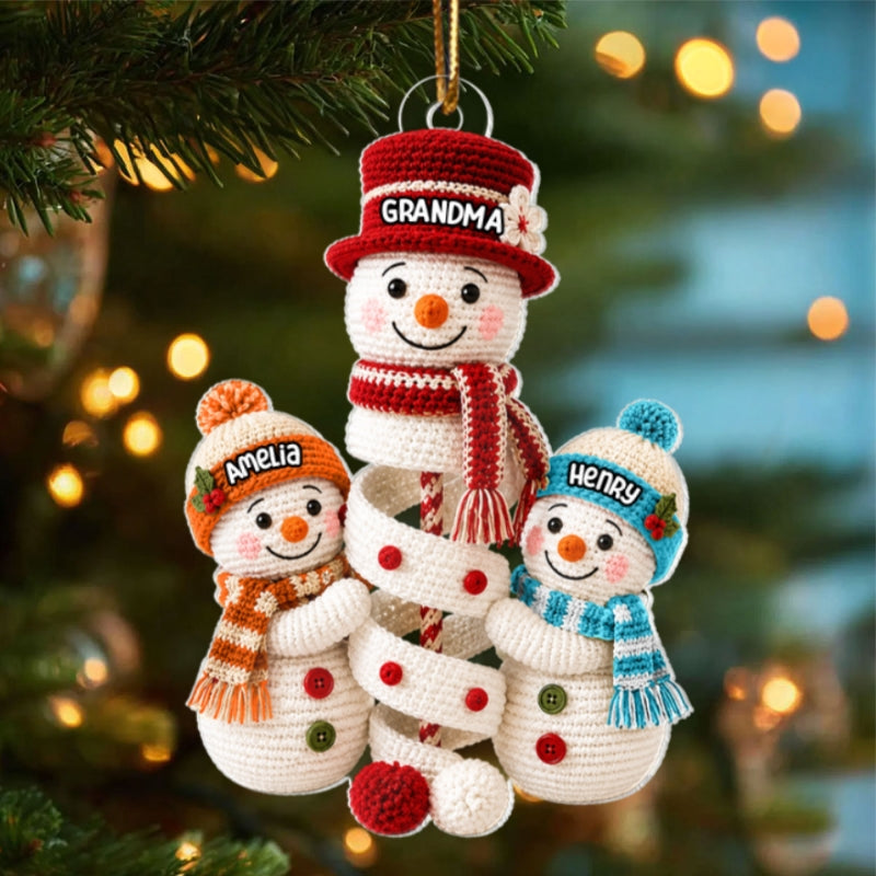 Cute Snowman Grandma & Grandkids - Personalized Acrylic Ornament - Christmas Gift for Grandma, Graddaughter, Grandson