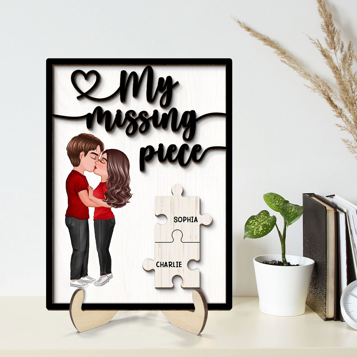 My Missing Piece Couple Kissing Valentine‘s Day Gift For Her Gift For Him Personalized 2-Layer Wooden Plaque