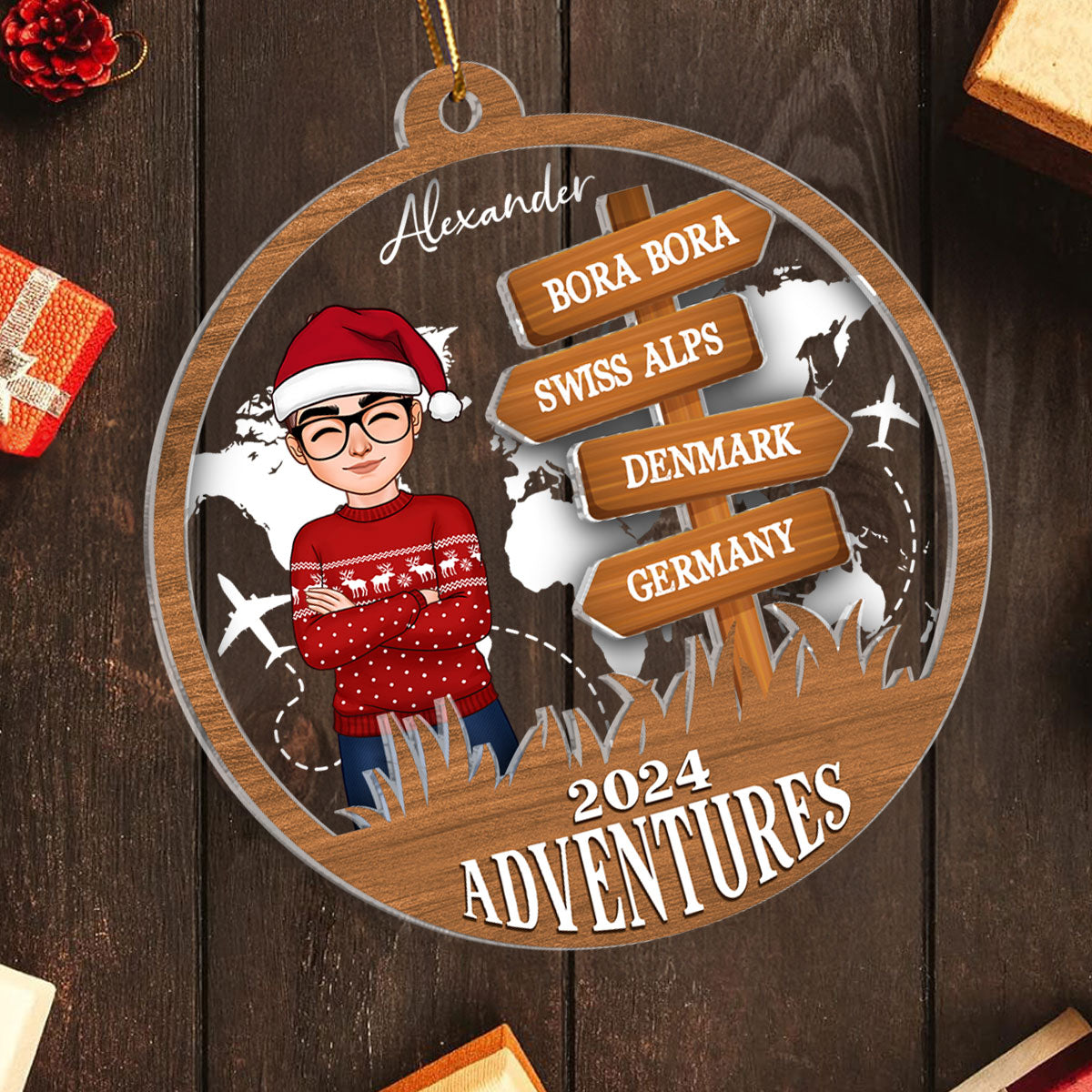 Personalized Travel Adventure Ornament, Custom Traveling Destination Ornament, Travel Gift, Christmas Gift, Gift for Travelers