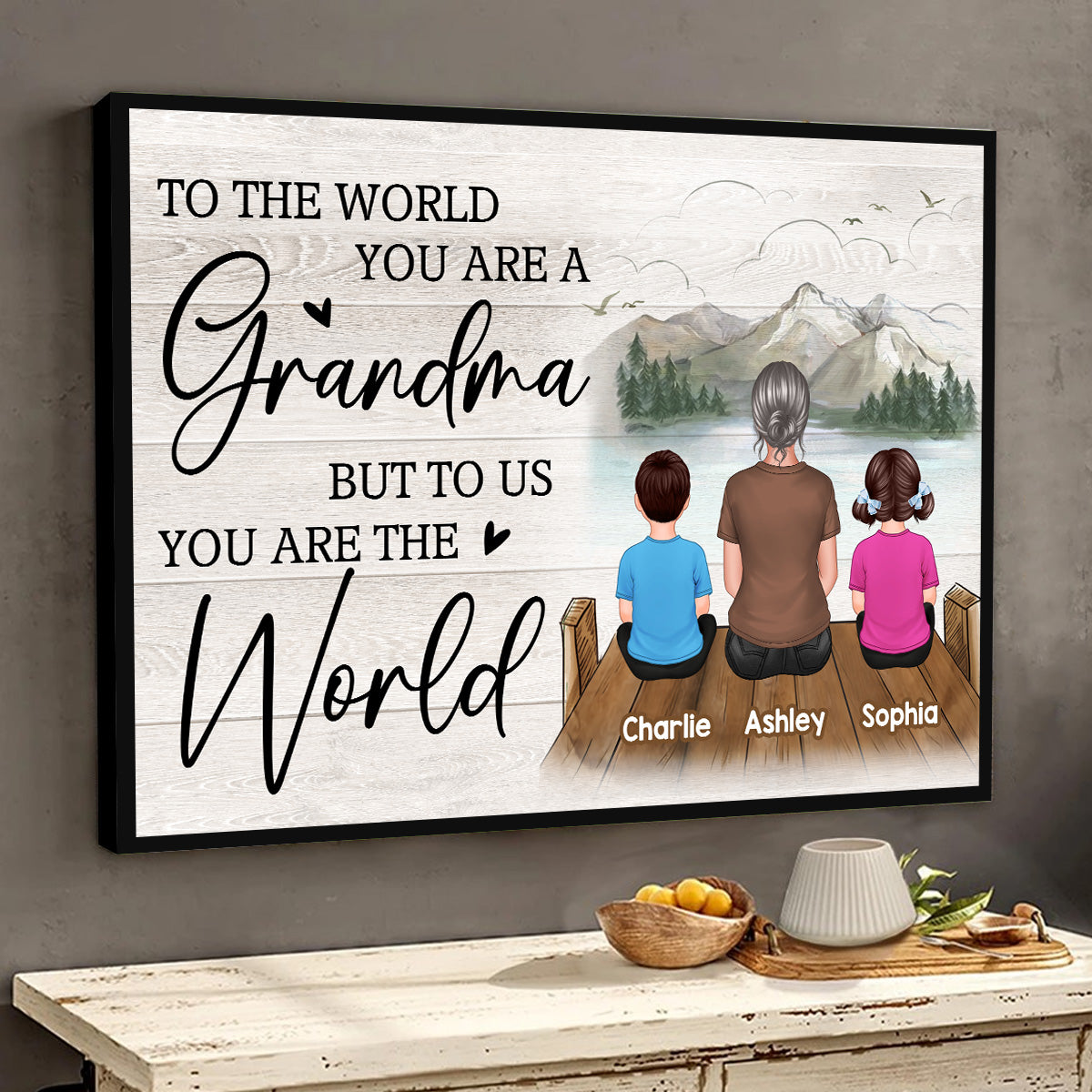 Mom Grandma You Are The World Bridge Lake Personalized Horizontal Poster