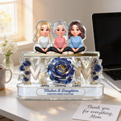 Beautiful Blue Roses MOM And Daughters Sons - Personalized Acrylic Block Plaque - Gift For Mom
