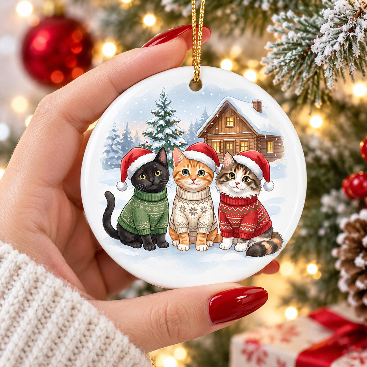 Christmas Cat Dog Upload Photo - Personalized Ceramic Ornament - Gift For Cat Lover, Dog Lover